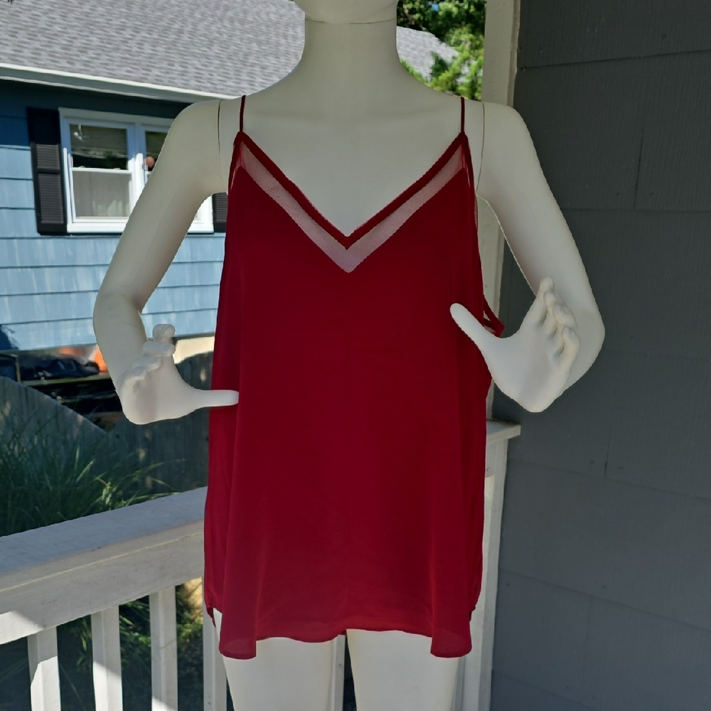 NWT Red Flowy Tank Top W/ Sheer V Detail